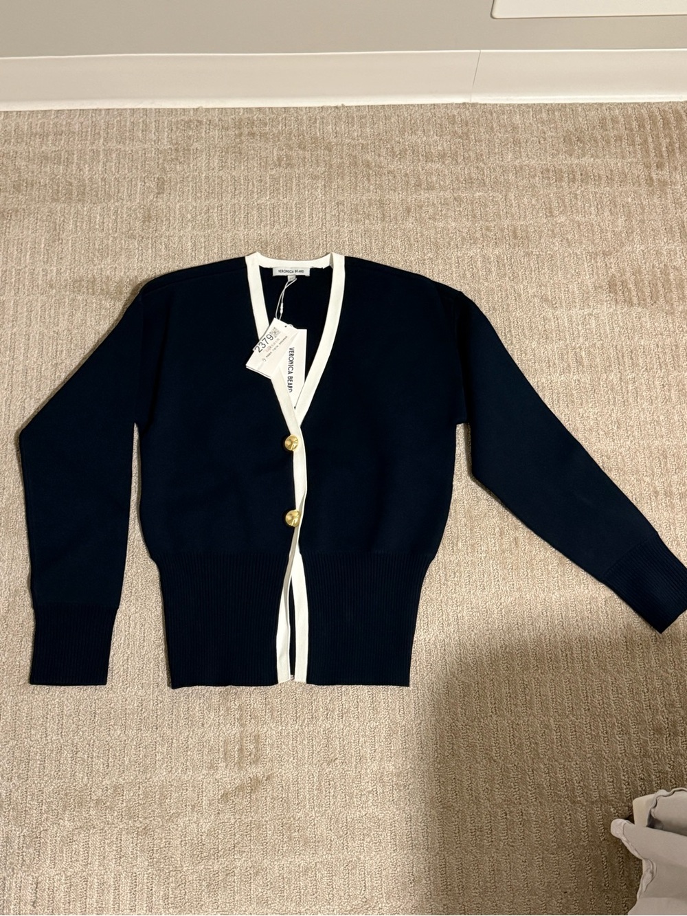 Veronica Beard Women's Navy Cardigan with White Trim